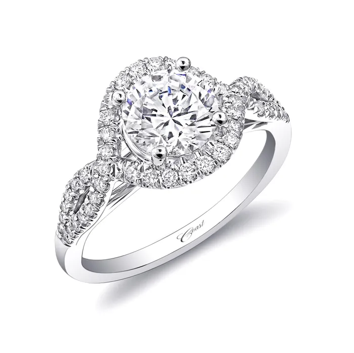 COAST DIAMOND Classiqui creations Rings 14K White Gold Twisted Shank and Diamond Halo Semi Mount Engagement Ring COAST DIAMOND Classiqui creations Rings 14K White Gold Twisted Shank and Diamond Halo Semi Mount Engagement Ring