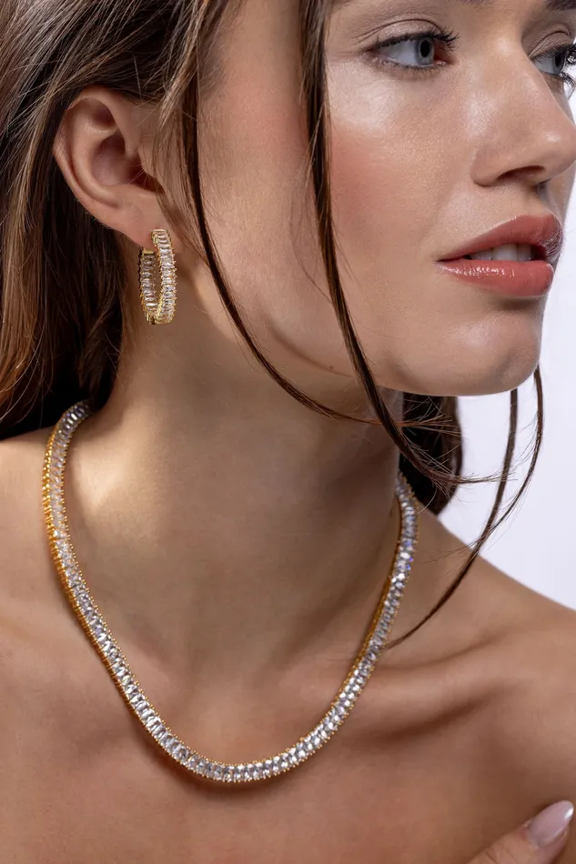 Crystal Haze Jewelry Baguette Hoops Clear Earrings