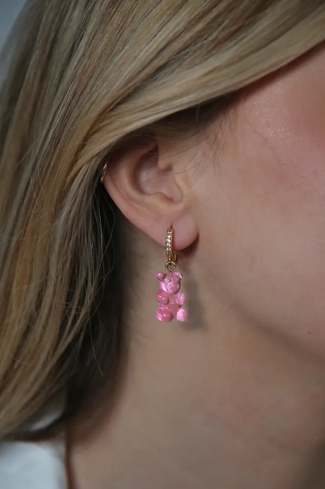 Crystal Haze Jewelry Earrings Nostalgia bear hoop Bubblegum pink