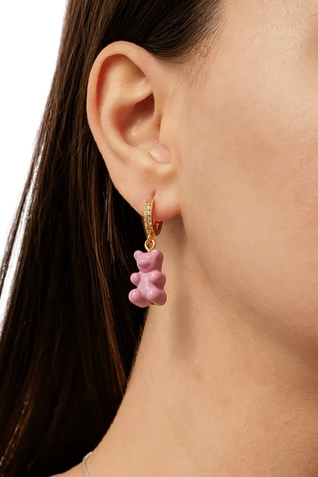 Crystal Haze Jewelry Earrings Nostalgia Bear Hoop Mauve Pink