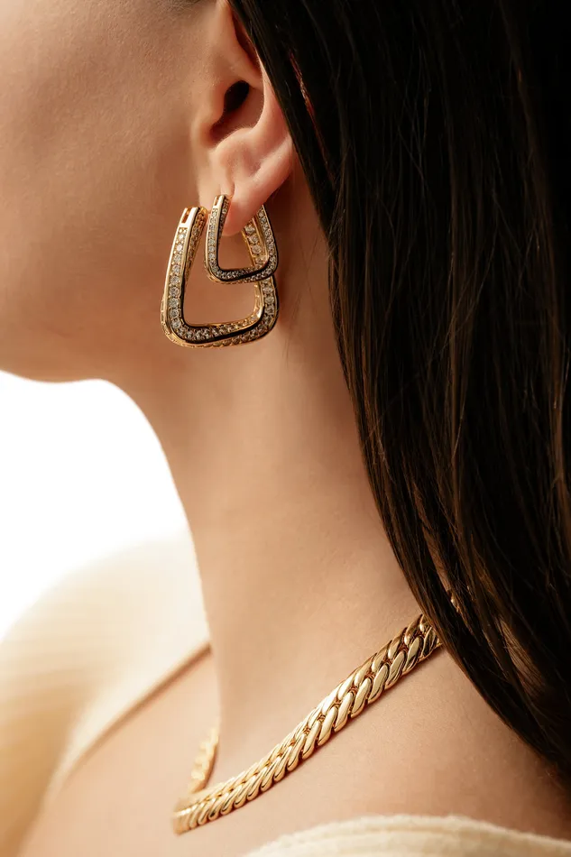 Crystal Haze Jewelry Trinity Hoops Pav Earrings