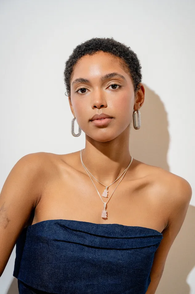 Crystal Nostalgia Bear Pave Connector Silver plated Rose Quartz Crystal Haze Jewelry Necklaces