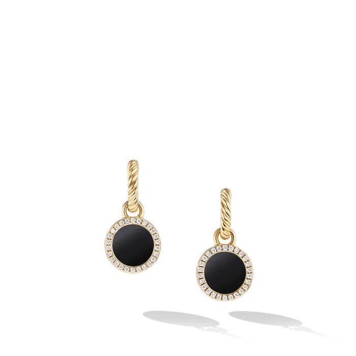 David Yurman Petite DY Elements Drop Earrings in 18K Yellow Gold with Black Onyx and Diamonds 226mm Earrings