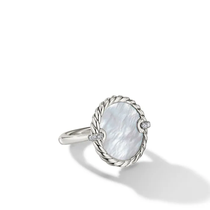 David Yurman Rings DY Elements Ring in Sterling Silver with Mother of Pearl and Diamonds 21mm David Yurman Rings DY Elements Ring in Sterling Silver with Mother of Pearl and Diamonds 21mm