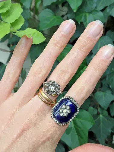 Early Georgian Rose Cut Diamond Cluster Ring Bell Bird Antiques Rings