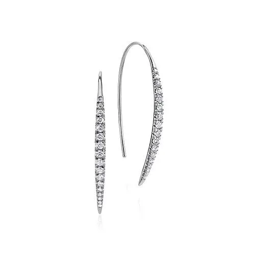 Earrings 14K White Gold Tapered Diamond Fish Wire Drop Earrings GABRIEL CO