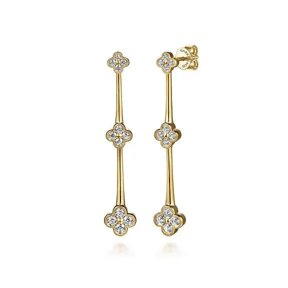 Earrings 14K Yellow Gold Graduating Diamond Cluster Stud Drop Earrings GABRIEL CO