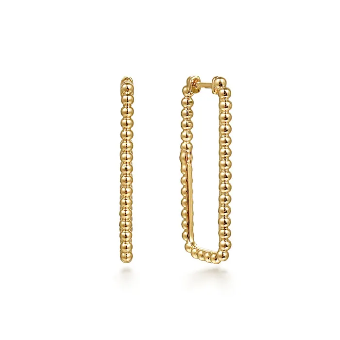 Earrings 14K Yellow Plain Gold Bujukan Beads 30mm Rectangle Hoop Earrings GABRIEL CO