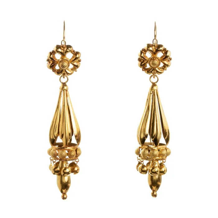 Earrings Bell Bird Antiques Victorian era day and night gold drop earrings Earrings Bell Bird Antiques Victorian era day and night gold drop earrings