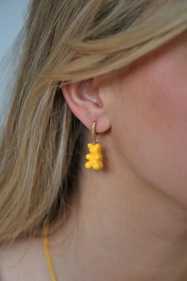 Earrings Crystal Haze Jewelry Nostalgia bear hoop NYC Taxi Yellow