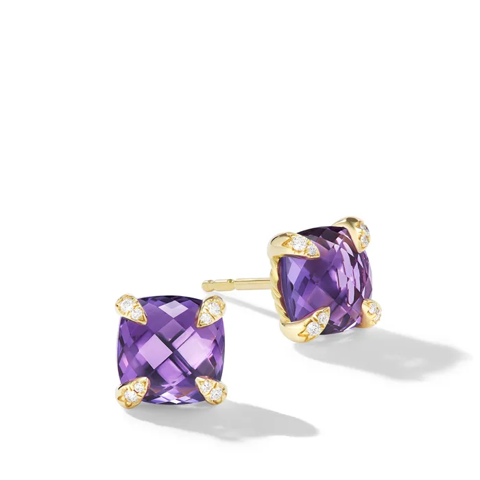 Earrings David Yurman ChatelaineStud Earrings in 18K Yellow Gold with Amethyst and Diamonds 8mm Earrings David Yurman ChatelaineStud Earrings in 18K Yellow Gold with Amethyst and Diamonds 8mm