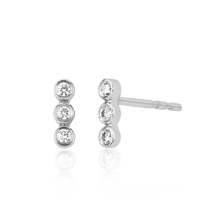 Earrings EF COLLECTION 3 Bezel Diamond Bar Stud Earrings