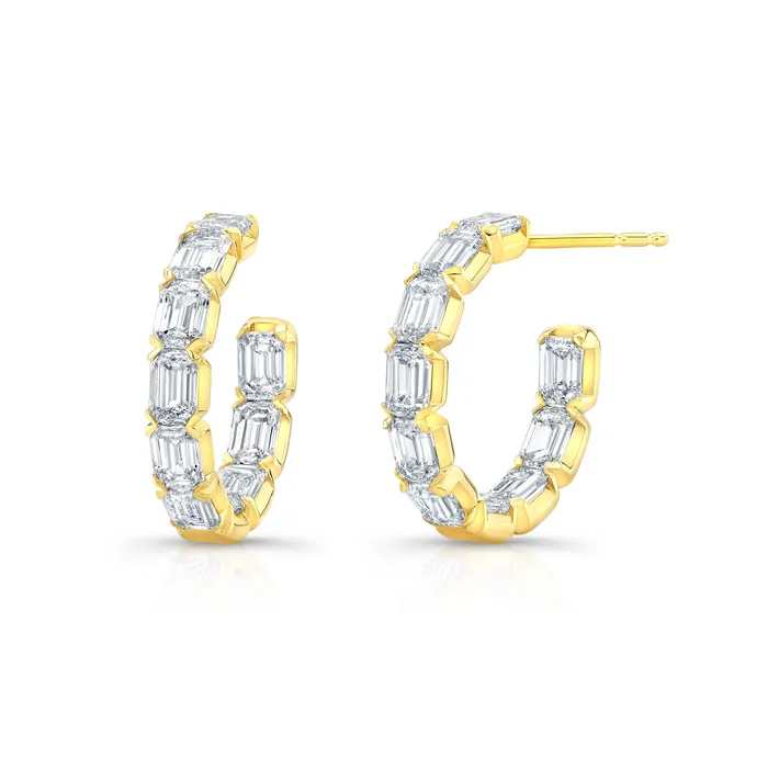 Earrings Emerald Cut Diamond Hoop Earrings Rahaminov Diamonds