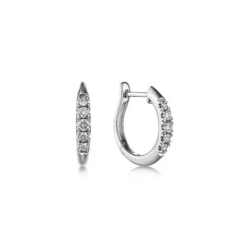 Earrings GABRIEL CO 14K White Gold Classic Round 15mm Diamond Huggie Earrings