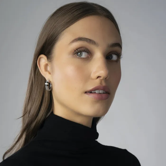 Earrings LAGOS Black Caviar Ceramic Caviar Diamond Hoop Earrings