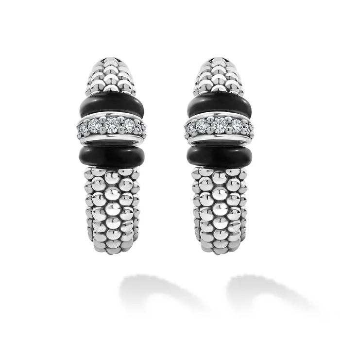 Earrings LAGOS Black Caviar Ceramic Caviar Diamond Hoop Earrings