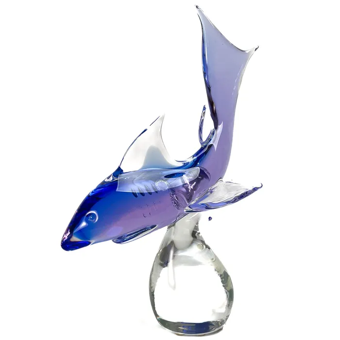 Earrings MuranoVItrum Blue Shark on a Rock Murano Glass Art