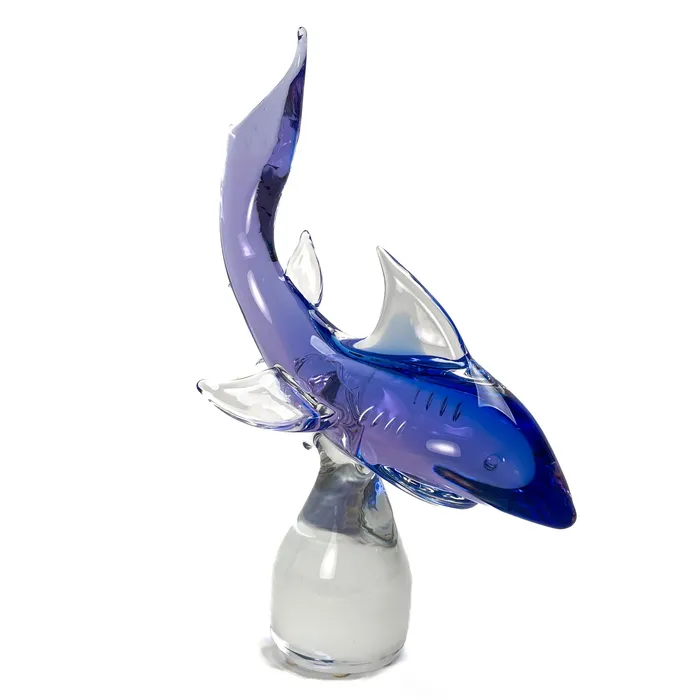 Earrings MuranoVItrum Blue Shark on a Rock Murano Glass Art