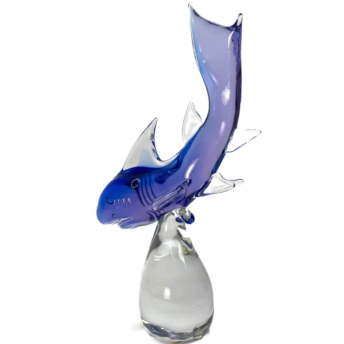 Earrings MuranoVItrum Blue Shark on a Rock Murano Glass Art