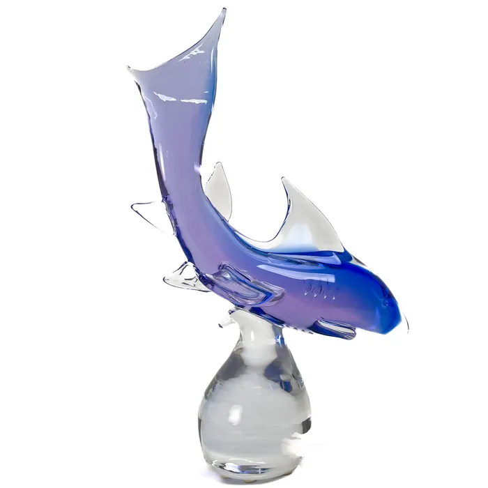 Earrings MuranoVItrum Blue Shark on a Rock Murano Glass Art