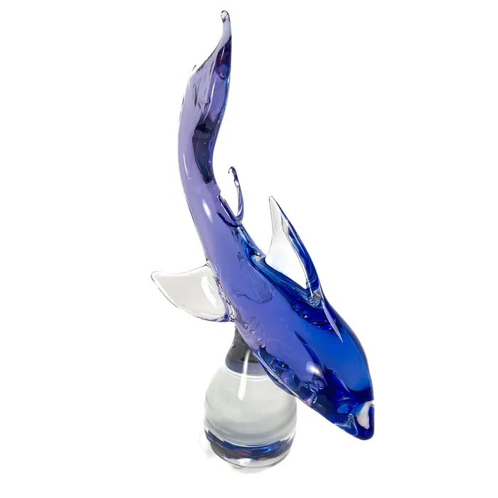 Earrings MuranoVItrum Blue Shark on a Rock Murano Glass Art