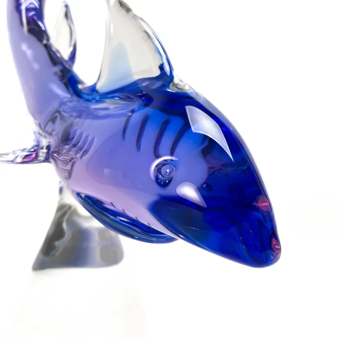 Earrings MuranoVItrum Blue Shark on a Rock Murano Glass Art
