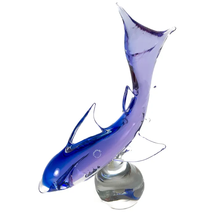 Earrings MuranoVItrum Blue Shark on a Rock Murano Glass Art