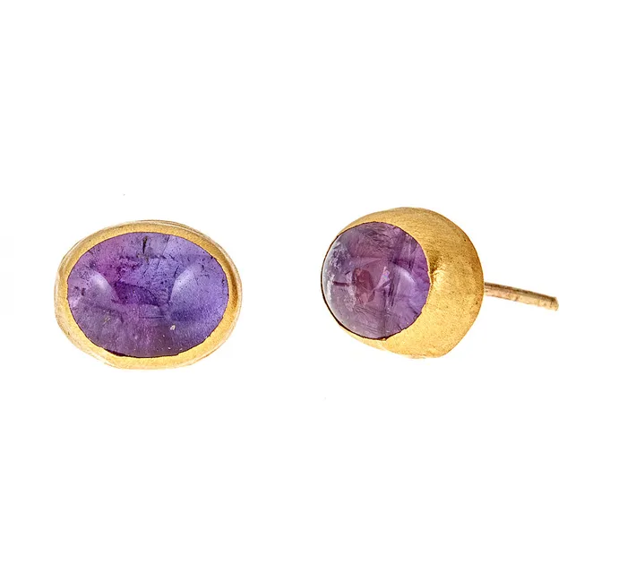 Earrings Nava Zahavi Nava Zahavi Yellow Gold Purple Amethyst Stud Earrings