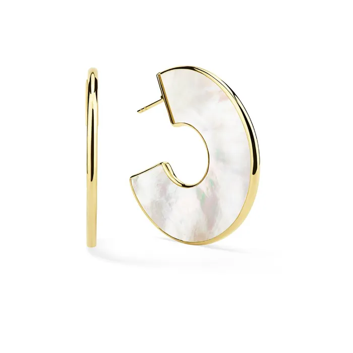 Earrings Polachecks Collection Mother of Pearl Cut Out Hoop Earrings