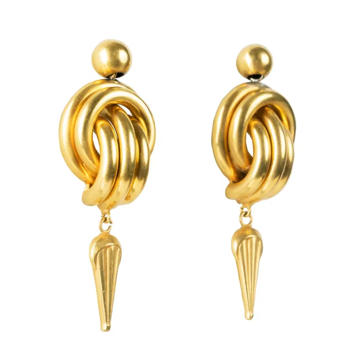 Earrings Victorian Era Gold Knot Earrings Bell Bird Antiques