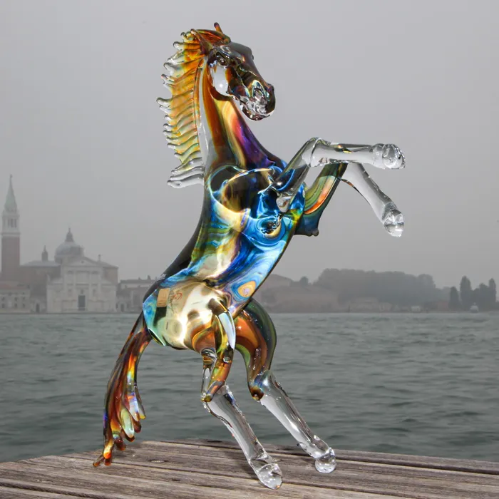Earrings Zanetti Oscar Prancing Horse Calcedonio Murano Glass