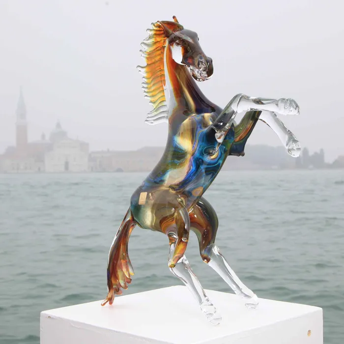 Earrings Zanetti Oscar Prancing Horse Calcedonio Murano Glass