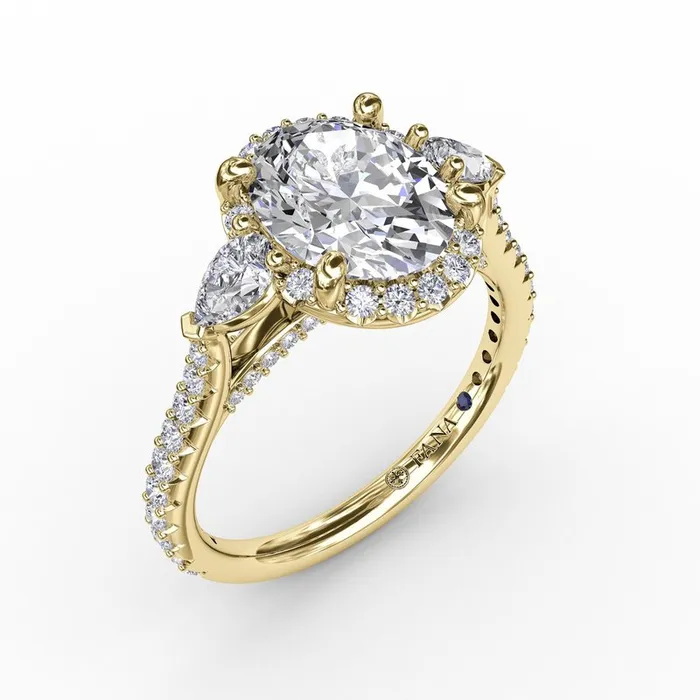 FANA Oval Diamond Halo Engagement Ring With PearShape Diamond Side Stones Rings FANA Oval Diamond Halo Engagement Ring With PearShape Diamond Side Stones Rings
