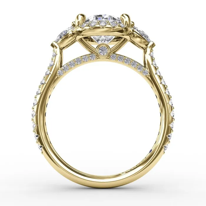FANA Oval Diamond Halo Engagement Ring With PearShape Diamond Side Stones Rings FANA Oval Diamond Halo Engagement Ring With PearShape Diamond Side Stones Rings