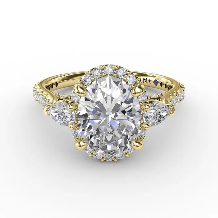 FANA Oval Diamond Halo Engagement Ring With PearShape Diamond Side Stones Rings FANA Oval Diamond Halo Engagement Ring With PearShape Diamond Side Stones Rings