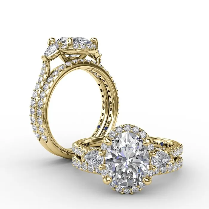FANA Oval Diamond Halo Engagement Ring With PearShape Diamond Side Stones Rings FANA Oval Diamond Halo Engagement Ring With PearShape Diamond Side Stones Rings