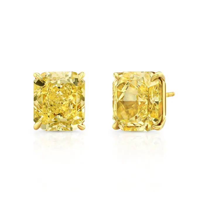 Fancy Yellow Radiant Cut Diamond Stud Earrings 620tw Polachecks Collection Earrings