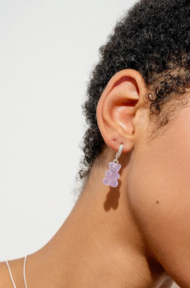 Fizzy Nostalgia Bear hoop Silver plated Grape Crystal Haze Jewelry EU Earrings