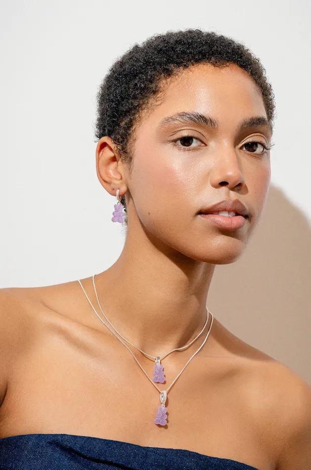 Fizzy Nostalgia Bear hoop Silver plated Grape Crystal Haze Jewelry EU Earrings