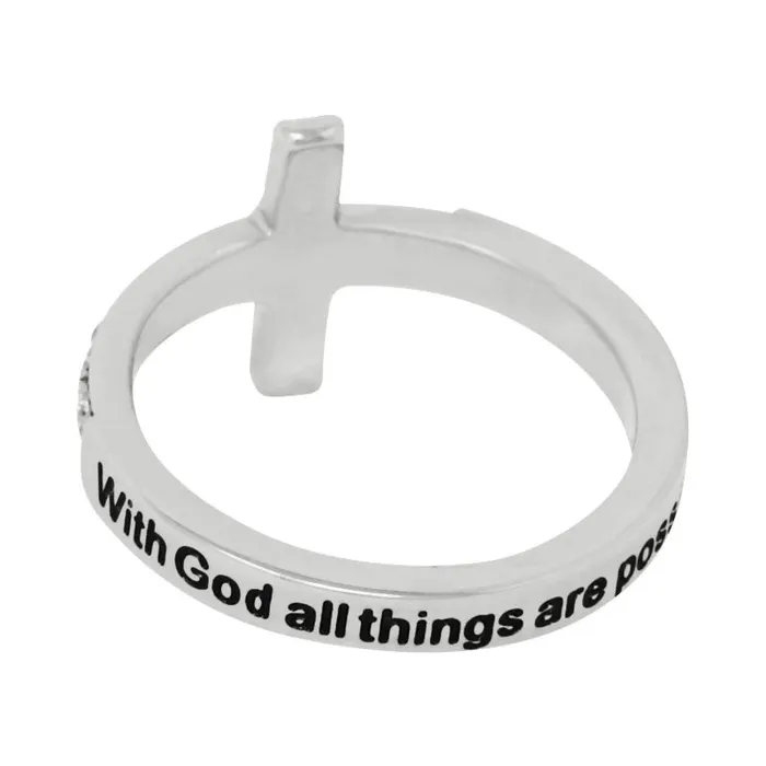 Forever Truth With God All Things Are Possible Diamond CZ Cross Ring Rings