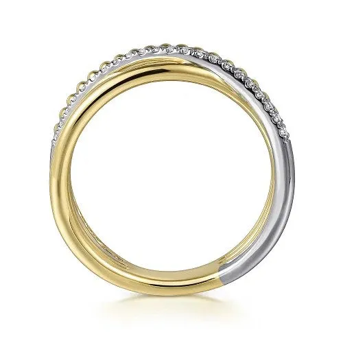 GABRIEL CO 14K White and Yellow Gold Diamond Criss Cross Bujukan Ladies Ring Rings GABRIEL CO 14K White and Yellow Gold Diamond Criss Cross Bujukan Ladies Ring Rings