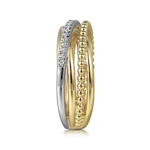 GABRIEL CO 14K White and Yellow Gold Diamond Criss Cross Bujukan Ladies Ring Rings GABRIEL CO 14K White and Yellow Gold Diamond Criss Cross Bujukan Ladies Ring Rings