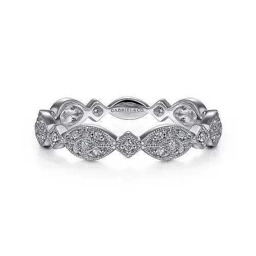 GABRIEL CO 14K White Gold Marquise Station Pave Diamond Stackable Ring Rings