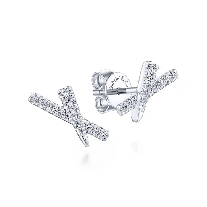 GABRIEL CO 14K White Gold Tapered X Diamond Stud Earrings Earrings