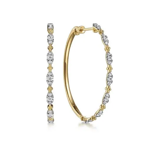 GABRIEL CO 14K Yellow Gold 40mm Diamond Station Intricate Hoop Earrings Earrings
