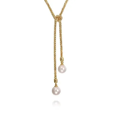 GABRIEL CO 14K Yellow Gold Pearl Wrap Around And Tie Necklace Necklaces