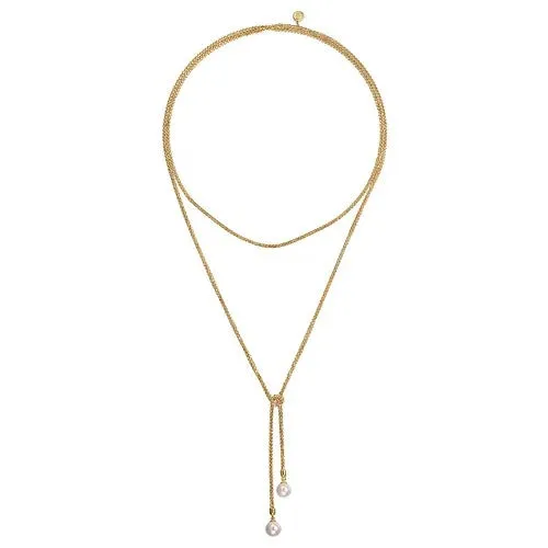 GABRIEL CO 14K Yellow Gold Pearl Wrap Around And Tie Necklace Necklaces