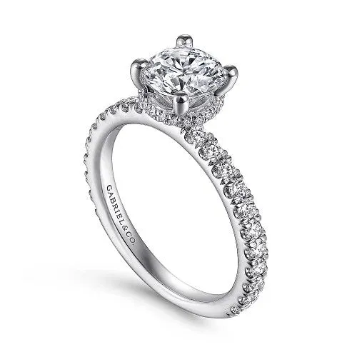 GABRIEL CO Alina 14K White Gold Hidden Halo Round Diamond Engagement Ring Setting Only Rings