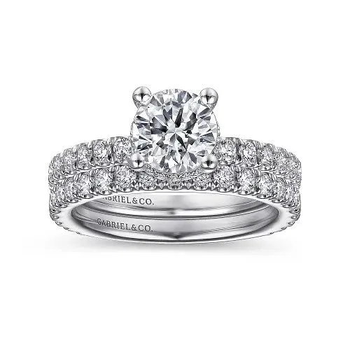 GABRIEL CO Alina 14K White Gold Hidden Halo Round Diamond Engagement Ring Setting Only Rings