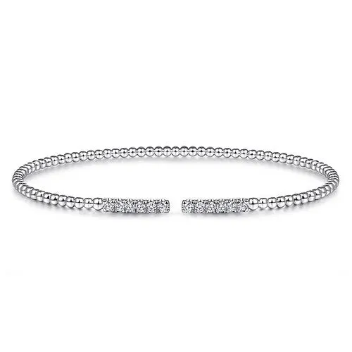 GABRIEL CO Bracelets 14K White Gold Bujukan Bead Cuff Bracelet with Diamond Pave Bars